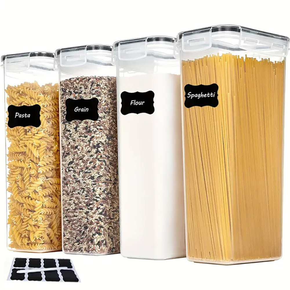 4 Pack Airtight Food Storage Containers With Lids，8L Pasta Containers For Pantry Organization And Storage, BPA Free Kitchen Canisters For Spaghetti, Flour, Sugar And Noodles Come With Free Labels And Marker